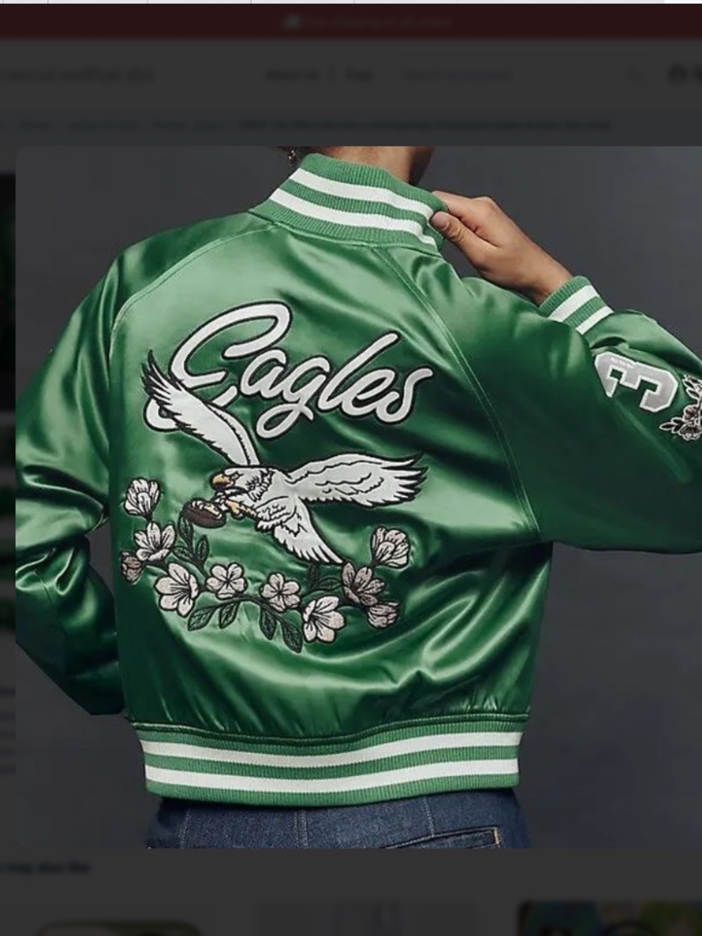 The Wild Collective x Anthropologie Eagles Satin Bomber Jacket Size Small NWT - Picture 2 of 10